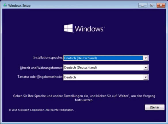 Windows 10 installieren - Sprache auswählen