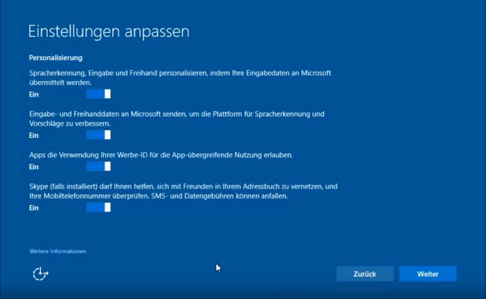 Windows 10 installieren - Einstellungen anpassen