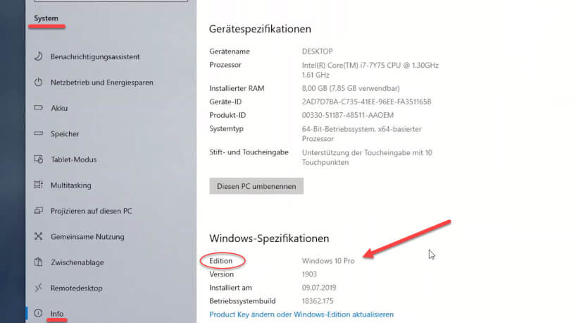 Windows 10 Version anzeigen lassen