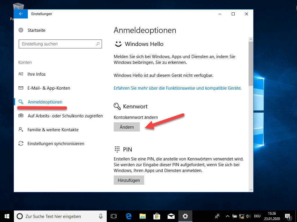 Passwort bei Windows 10 ändern